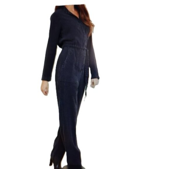Cloth & Stone Women's SZ XS Black Long Sleeve Drawstring Button Pockets Jumpsuit - Picture 1 of 12